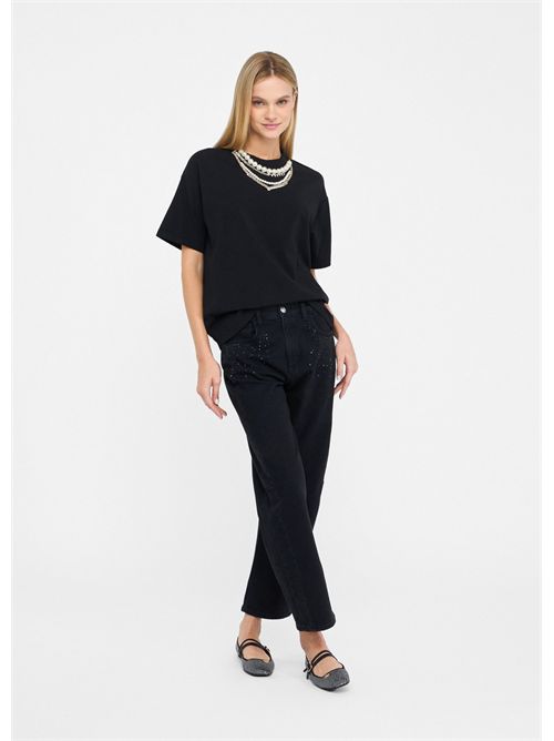 T-shirt con perle e strass LIU JO | CF5063J0088/22222